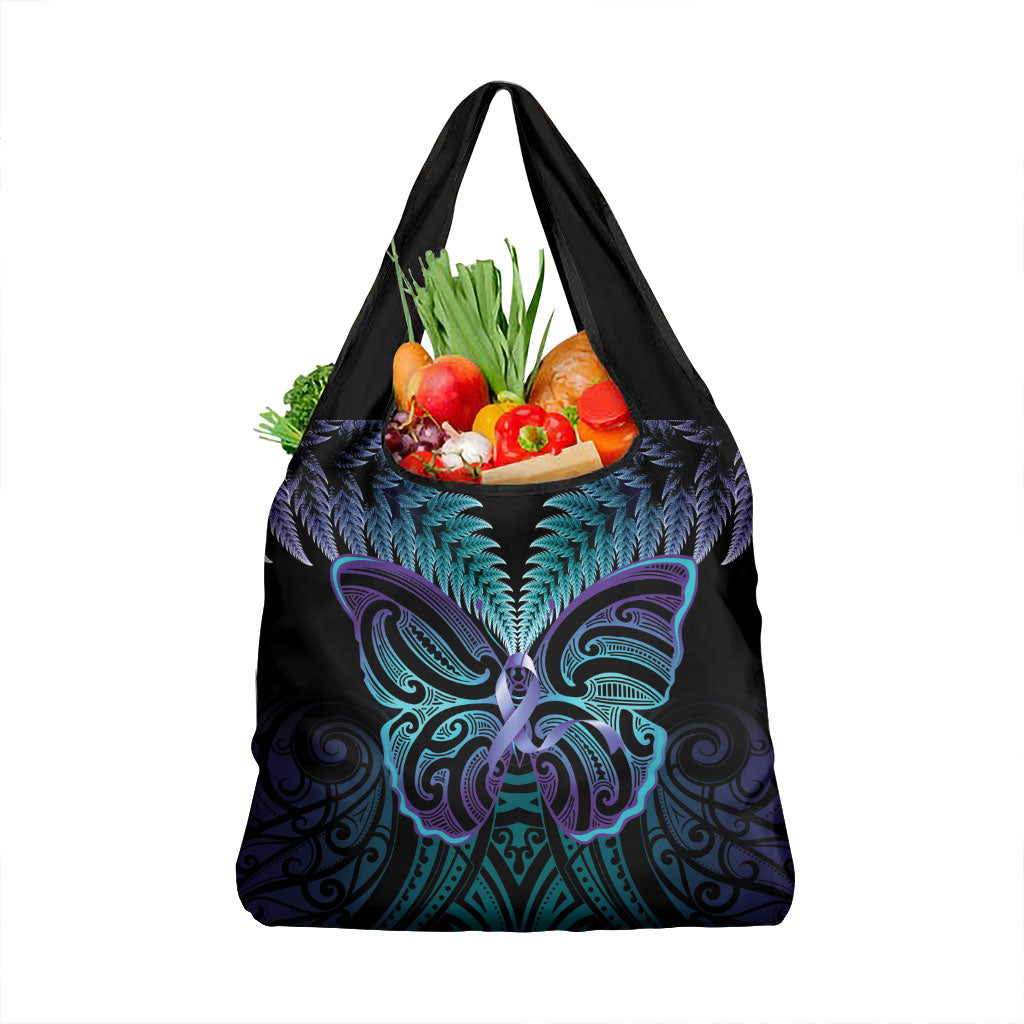 Suicide Prevention New Zealand Grocery Bag Aotearoa Maori Butterfly Mix Silver Fern