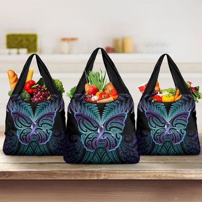 Suicide Prevention New Zealand Grocery Bag Aotearoa Maori Butterfly Mix Silver Fern
