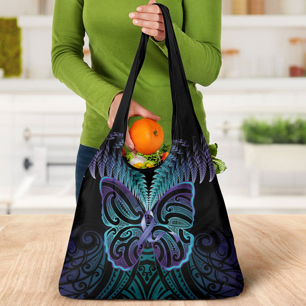 Suicide Prevention New Zealand Grocery Bag Aotearoa Maori Butterfly Mix Silver Fern