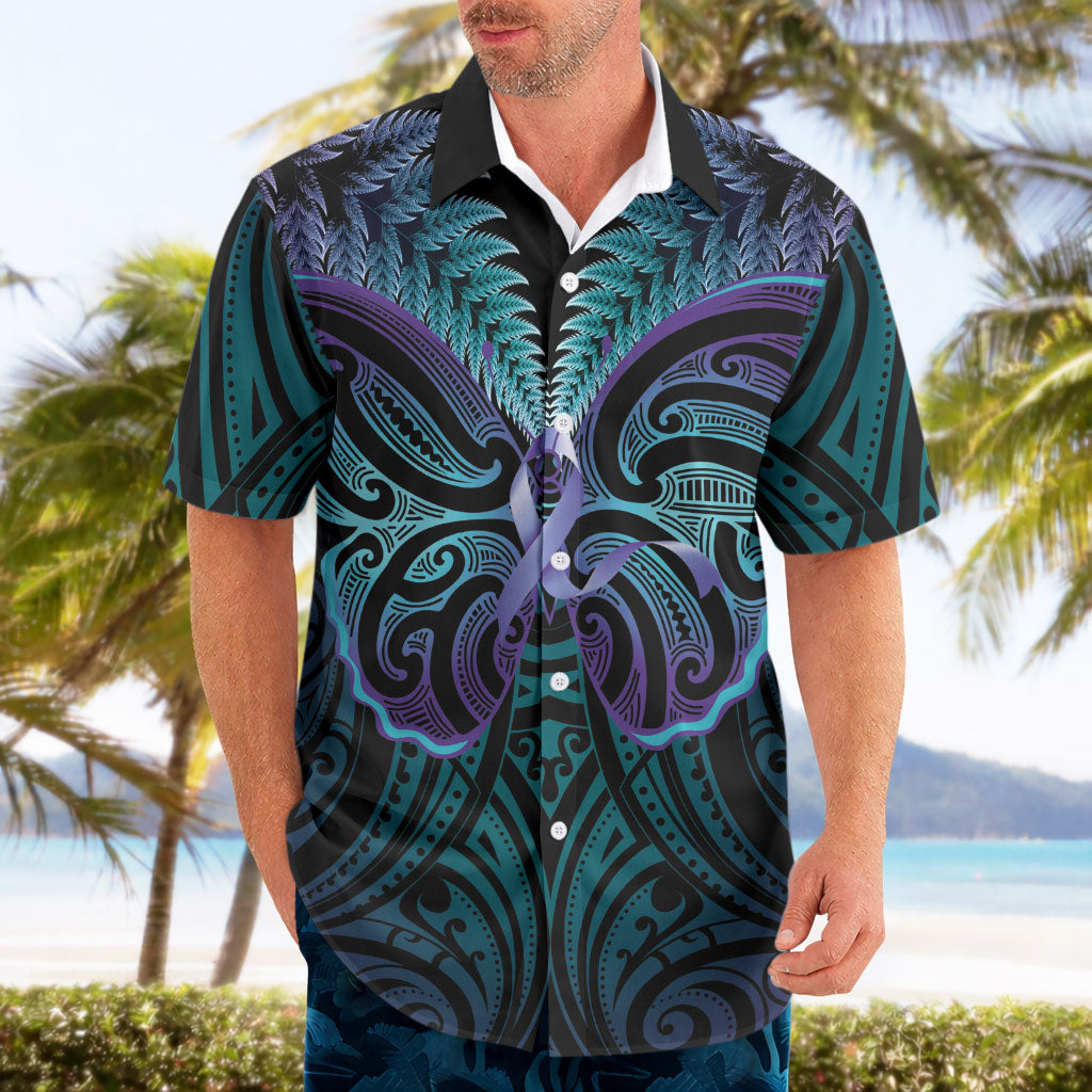 Suicide Prevention New Zealand Hawaiian Shirt Aotearoa Maori Butterfly Mix Silver Fern