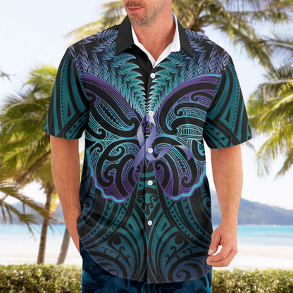 Suicide Prevention New Zealand Hawaiian Shirt Aotearoa Maori Butterfly Mix Silver Fern