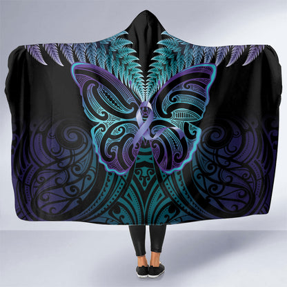 Suicide Prevention New Zealand Hooded Blanket Aotearoa Maori Butterfly Mix Silver Fern