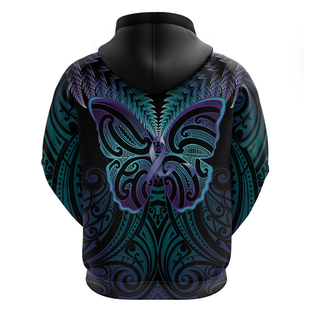 Suicide Prevention New Zealand Hoodie Aotearoa Maori Butterfly Mix Silver Fern