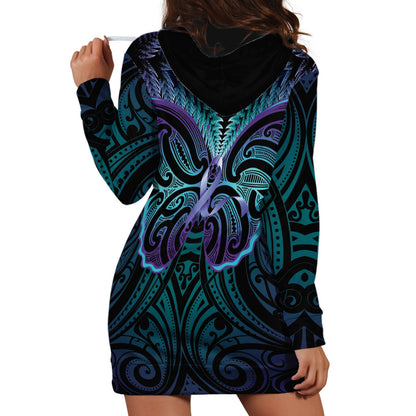 Suicide Prevention New Zealand Hoodie Dress Aotearoa Maori Butterfly Mix Silver Fern