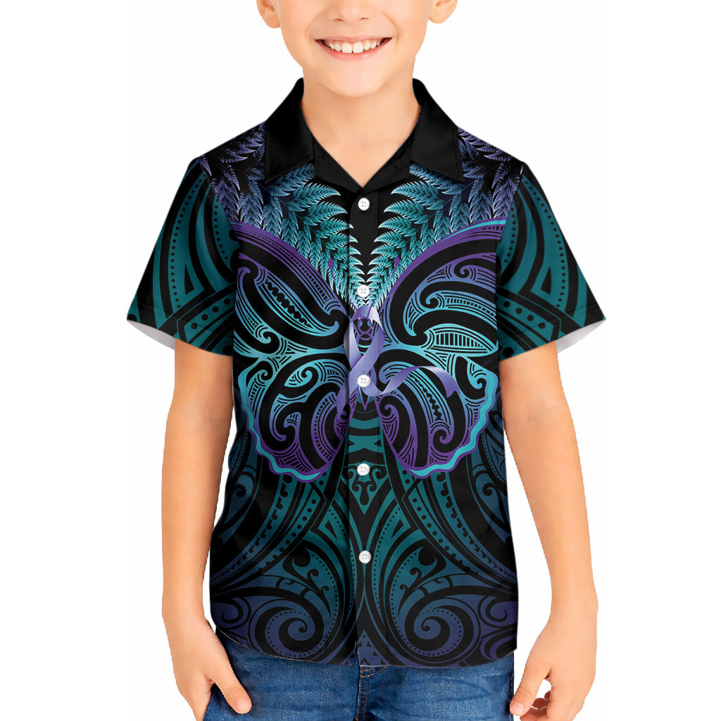 Suicide Prevention New Zealand Kid Hawaiian Shirt Aotearoa Maori Butterfly Mix Silver Fern