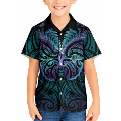 Suicide Prevention New Zealand Kid Hawaiian Shirt Aotearoa Maori Butterfly Mix Silver Fern