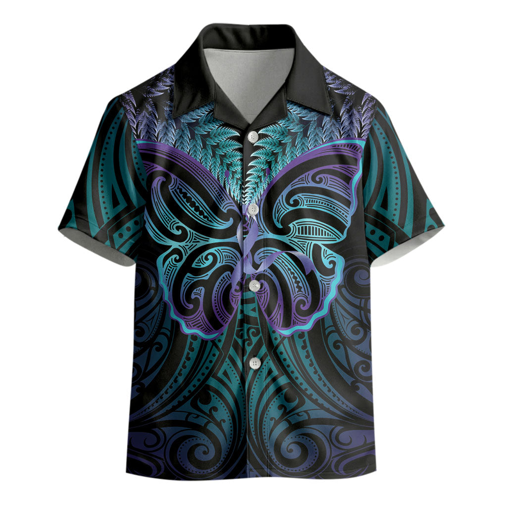 Suicide Prevention New Zealand Kid Hawaiian Shirt Aotearoa Maori Butterfly Mix Silver Fern