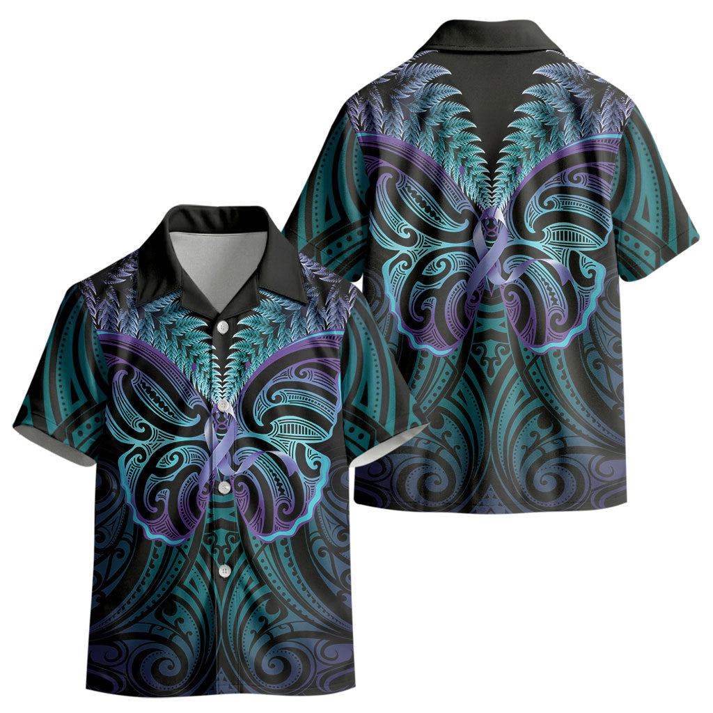 Suicide Prevention New Zealand Kid Hawaiian Shirt Aotearoa Maori Butterfly Mix Silver Fern