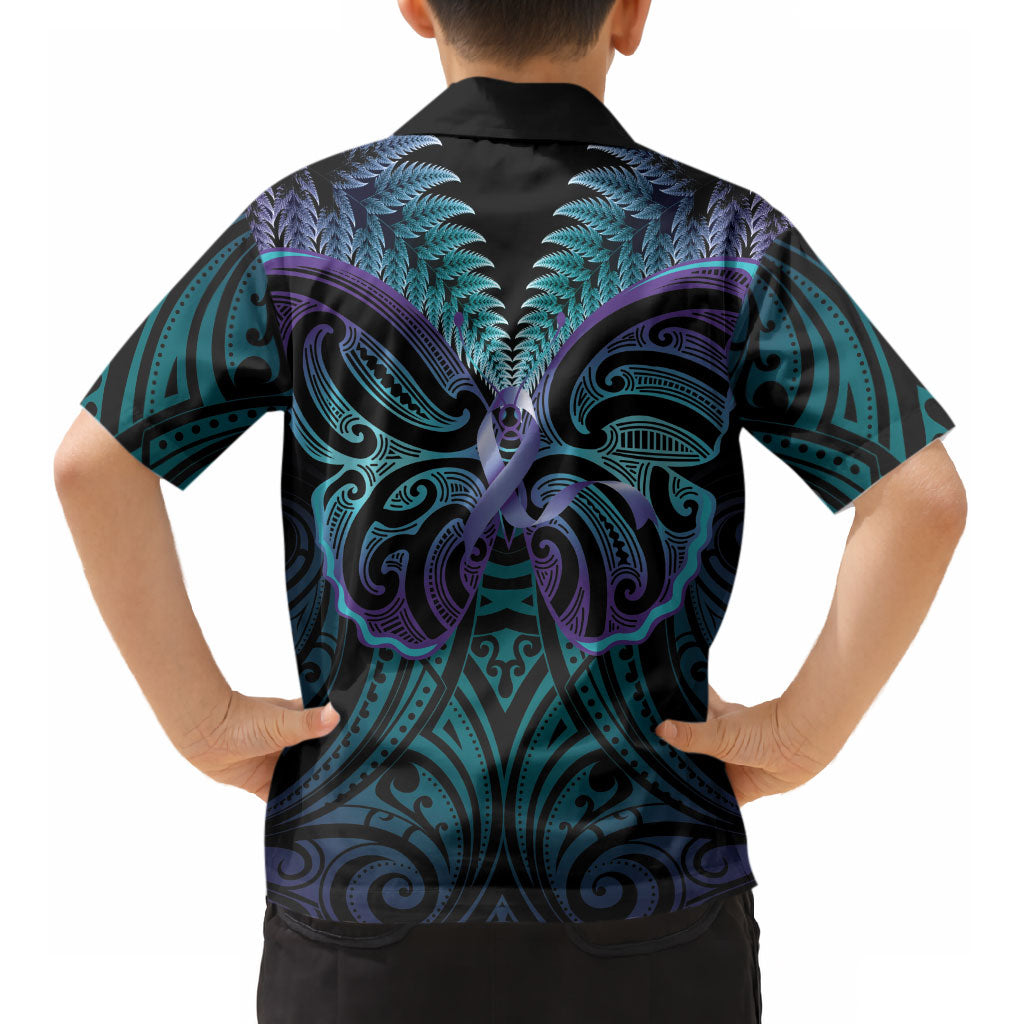 Suicide Prevention New Zealand Kid Hawaiian Shirt Aotearoa Maori Butterfly Mix Silver Fern