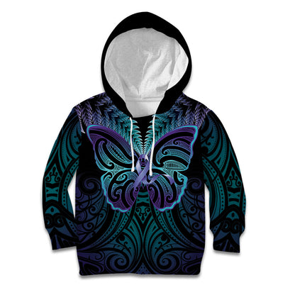 Suicide Prevention New Zealand Kid Hoodie Aotearoa Maori Butterfly Mix Silver Fern