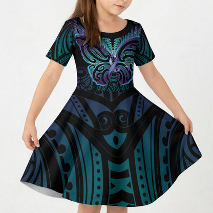 Suicide Prevention New Zealand Kid Short Sleeve Dress Aotearoa Maori Butterfly Mix Silver Fern