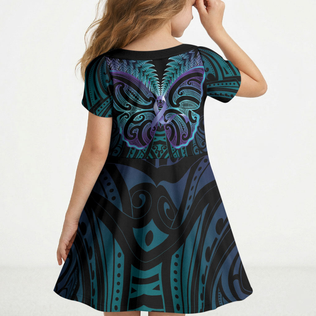 Suicide Prevention New Zealand Kid Short Sleeve Dress Aotearoa Maori Butterfly Mix Silver Fern