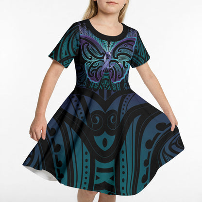 Suicide Prevention New Zealand Kid Short Sleeve Dress Aotearoa Maori Butterfly Mix Silver Fern