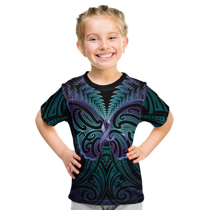 Suicide Prevention New Zealand Kid T Shirt Aotearoa Maori Butterfly Mix Silver Fern
