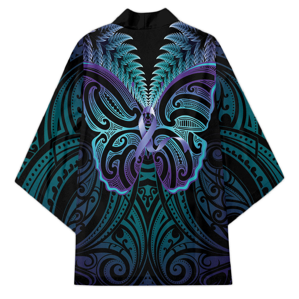 Suicide Prevention New Zealand Kimono Aotearoa Maori Butterfly Mix Silver Fern