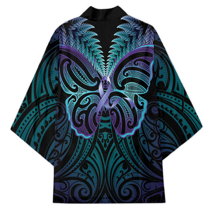 Suicide Prevention New Zealand Kimono Aotearoa Maori Butterfly Mix Silver Fern