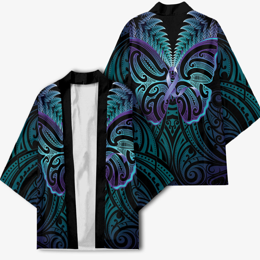 Suicide Prevention New Zealand Kimono Aotearoa Maori Butterfly Mix Silver Fern