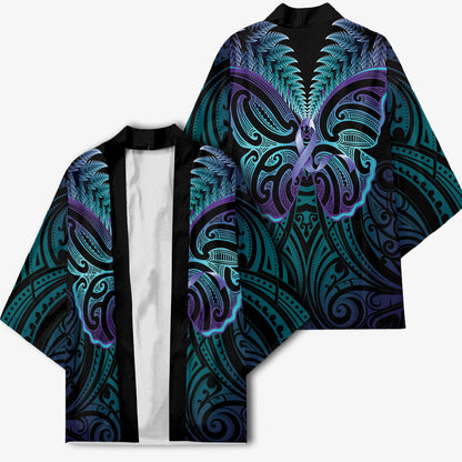 Suicide Prevention New Zealand Kimono Aotearoa Maori Butterfly Mix Silver Fern