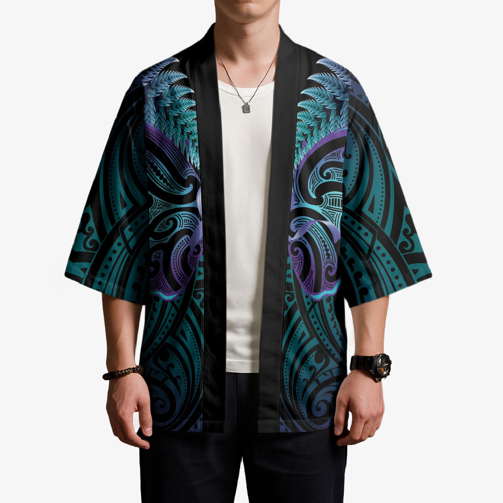 Suicide Prevention New Zealand Kimono Aotearoa Maori Butterfly Mix Silver Fern