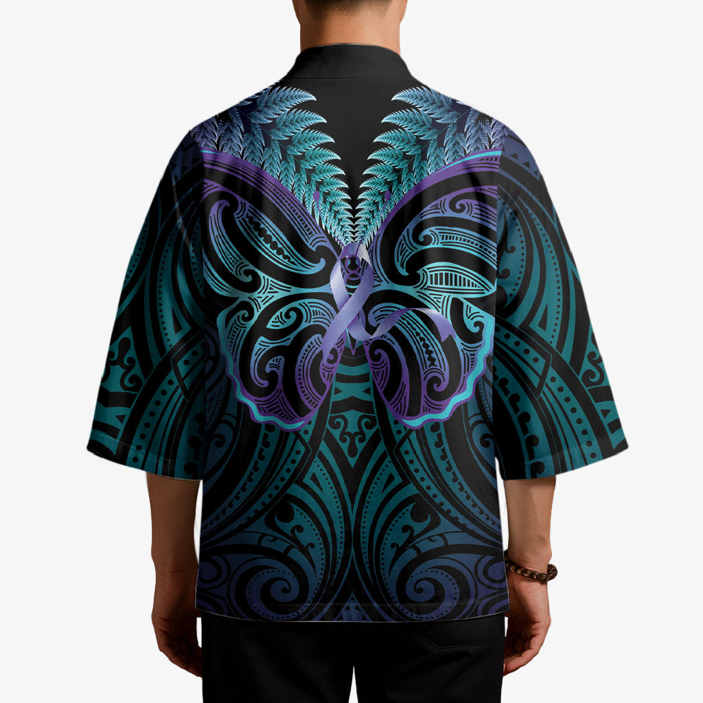 Suicide Prevention New Zealand Kimono Aotearoa Maori Butterfly Mix Silver Fern