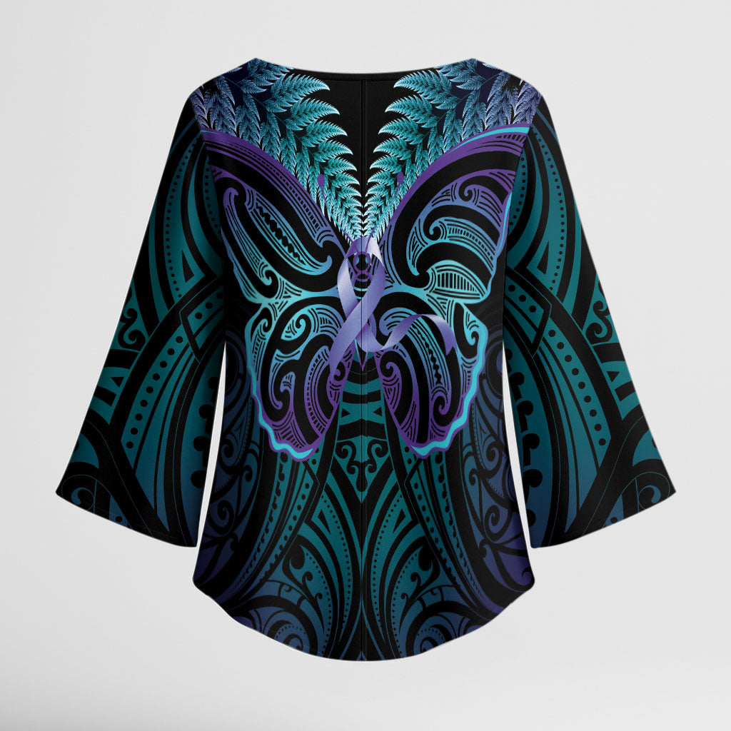 Suicide Prevention New Zealand Kimono Sleeve Blouse Aotearoa Maori Butterfly Mix Silver Fern