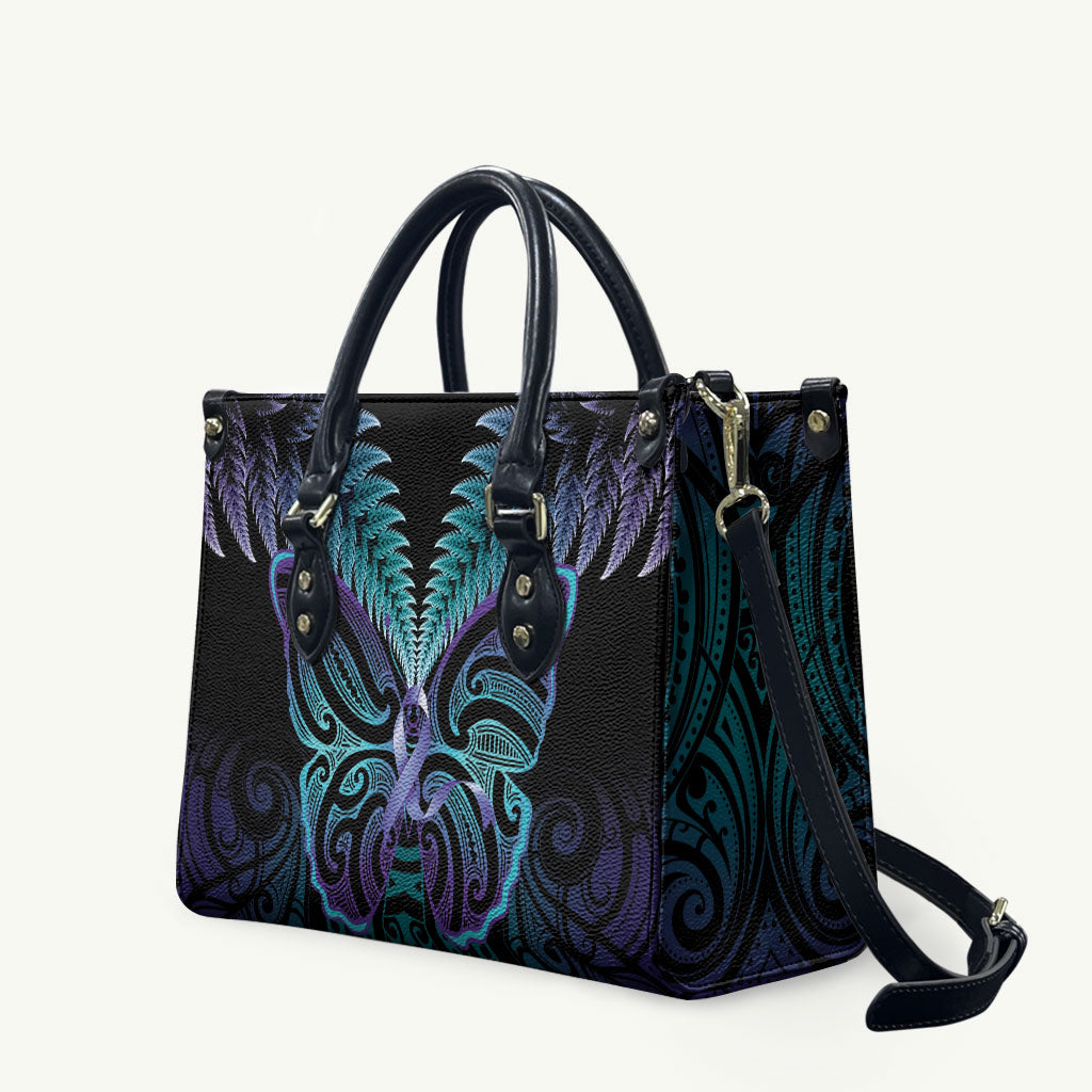 Suicide Prevention New Zealand Leather Bag Aotearoa Maori Butterfly Mix Silver Fern