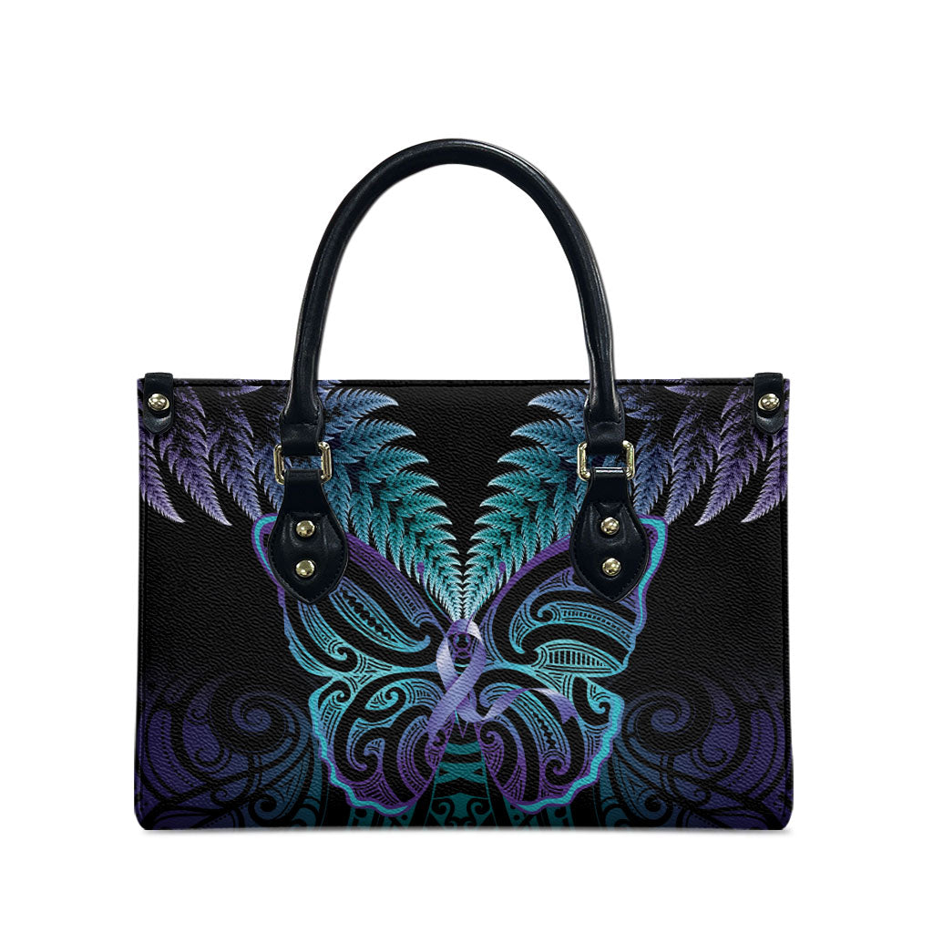 Suicide Prevention New Zealand Leather Bag Aotearoa Maori Butterfly Mix Silver Fern