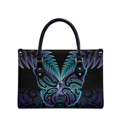 Suicide Prevention New Zealand Leather Bag Aotearoa Maori Butterfly Mix Silver Fern