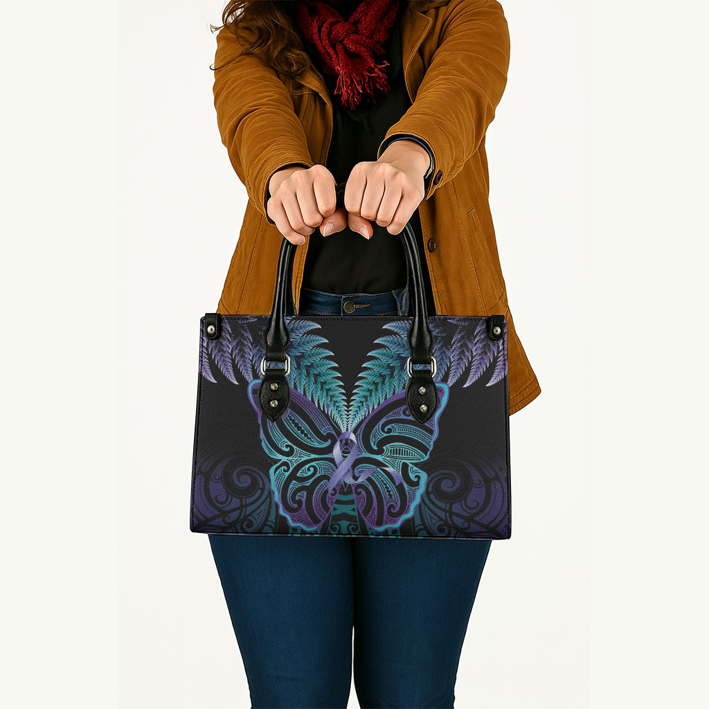 Suicide Prevention New Zealand Leather Bag Aotearoa Maori Butterfly Mix Silver Fern
