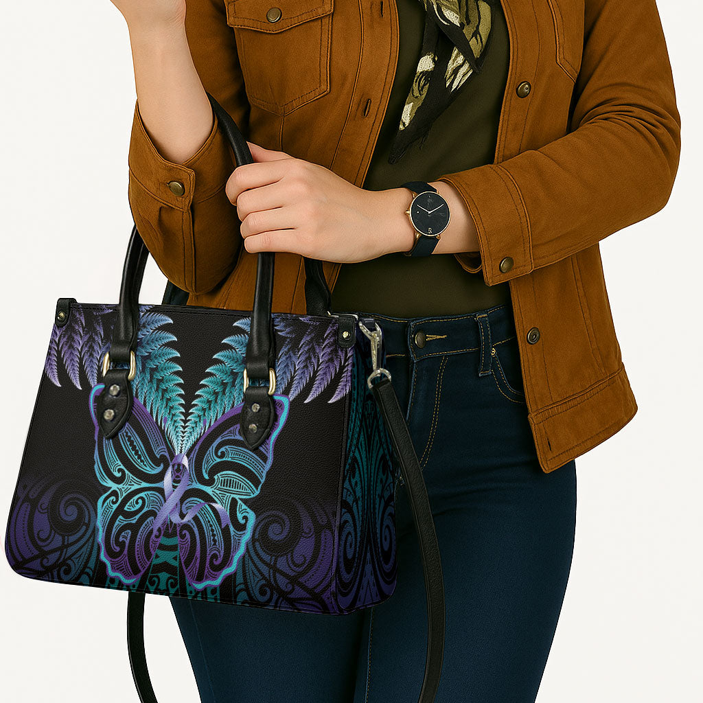 Suicide Prevention New Zealand Leather Bag Aotearoa Maori Butterfly Mix Silver Fern
