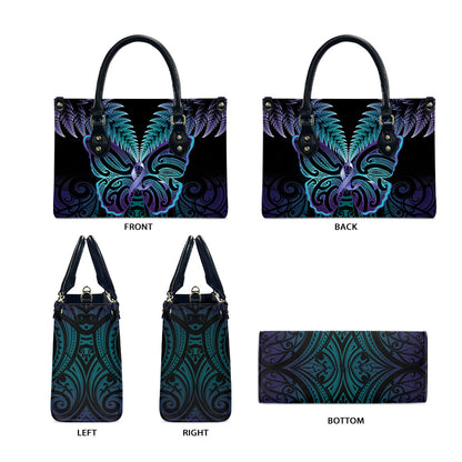 Suicide Prevention New Zealand Leather Bag Aotearoa Maori Butterfly Mix Silver Fern