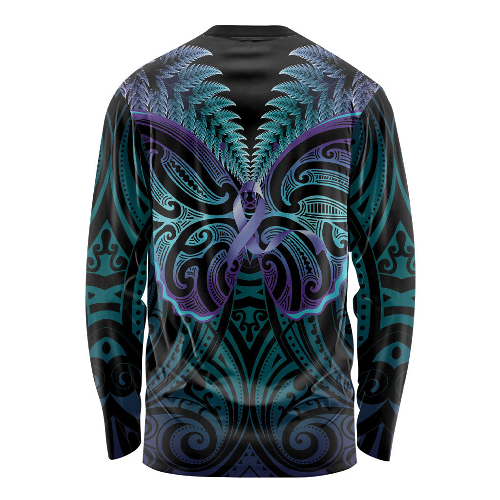 Suicide Prevention New Zealand Long Sleeve Shirt Aotearoa Maori Butterfly Mix Silver Fern