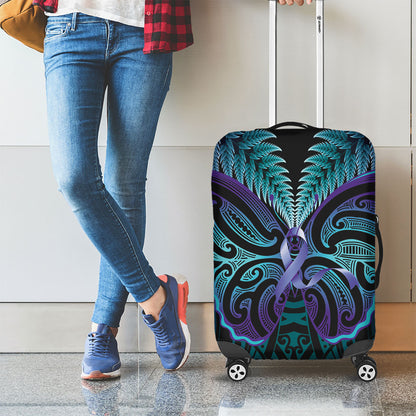 Suicide Prevention New Zealand Luggage Cover Aotearoa Maori Butterfly Mix Silver Fern