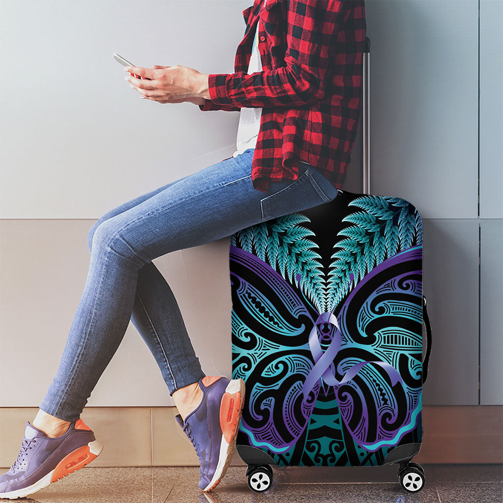 Suicide Prevention New Zealand Luggage Cover Aotearoa Maori Butterfly Mix Silver Fern