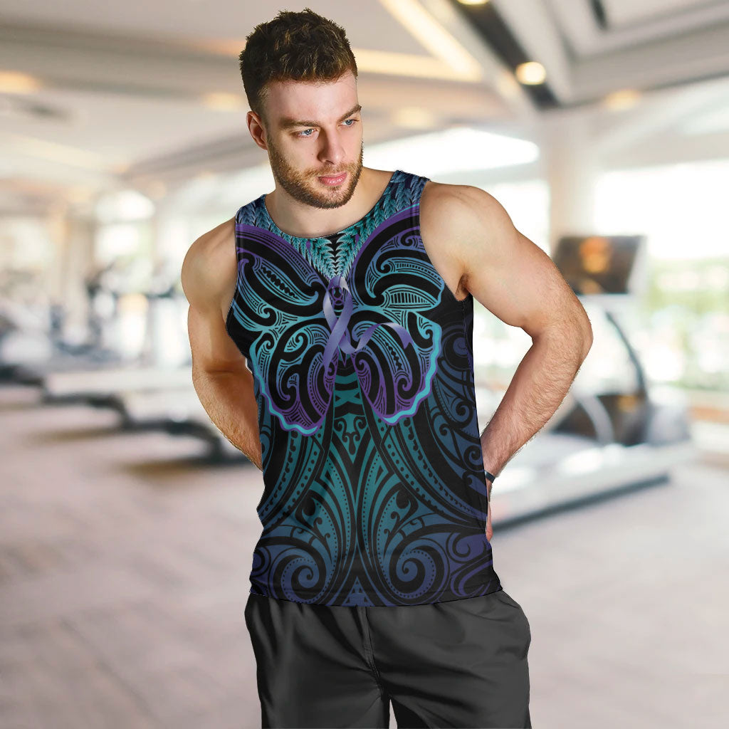 Suicide Prevention New Zealand Men Tank Top Aotearoa Maori Butterfly Mix Silver Fern