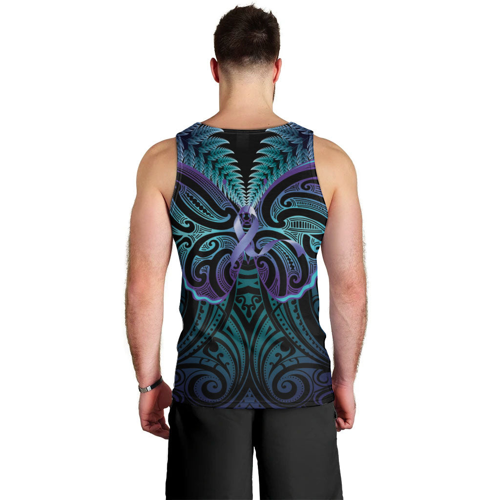 Suicide Prevention New Zealand Men Tank Top Aotearoa Maori Butterfly Mix Silver Fern