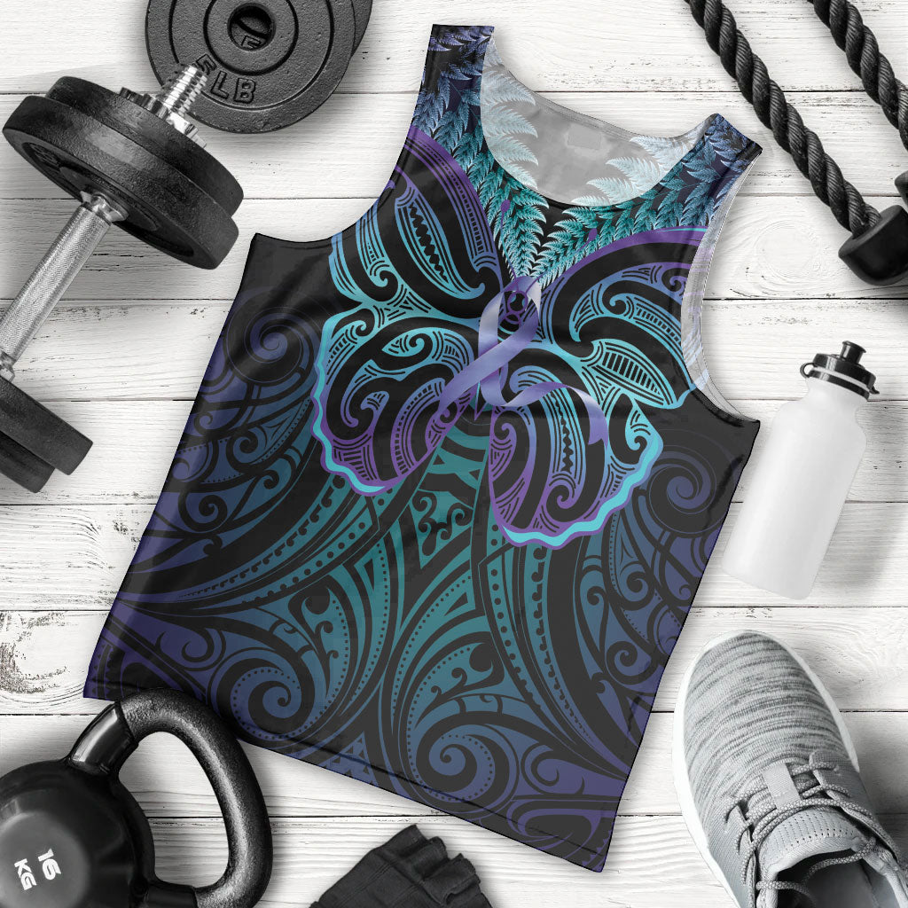 Suicide Prevention New Zealand Men Tank Top Aotearoa Maori Butterfly Mix Silver Fern