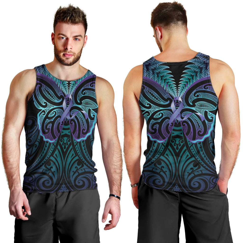 Suicide Prevention New Zealand Men Tank Top Aotearoa Maori Butterfly Mix Silver Fern