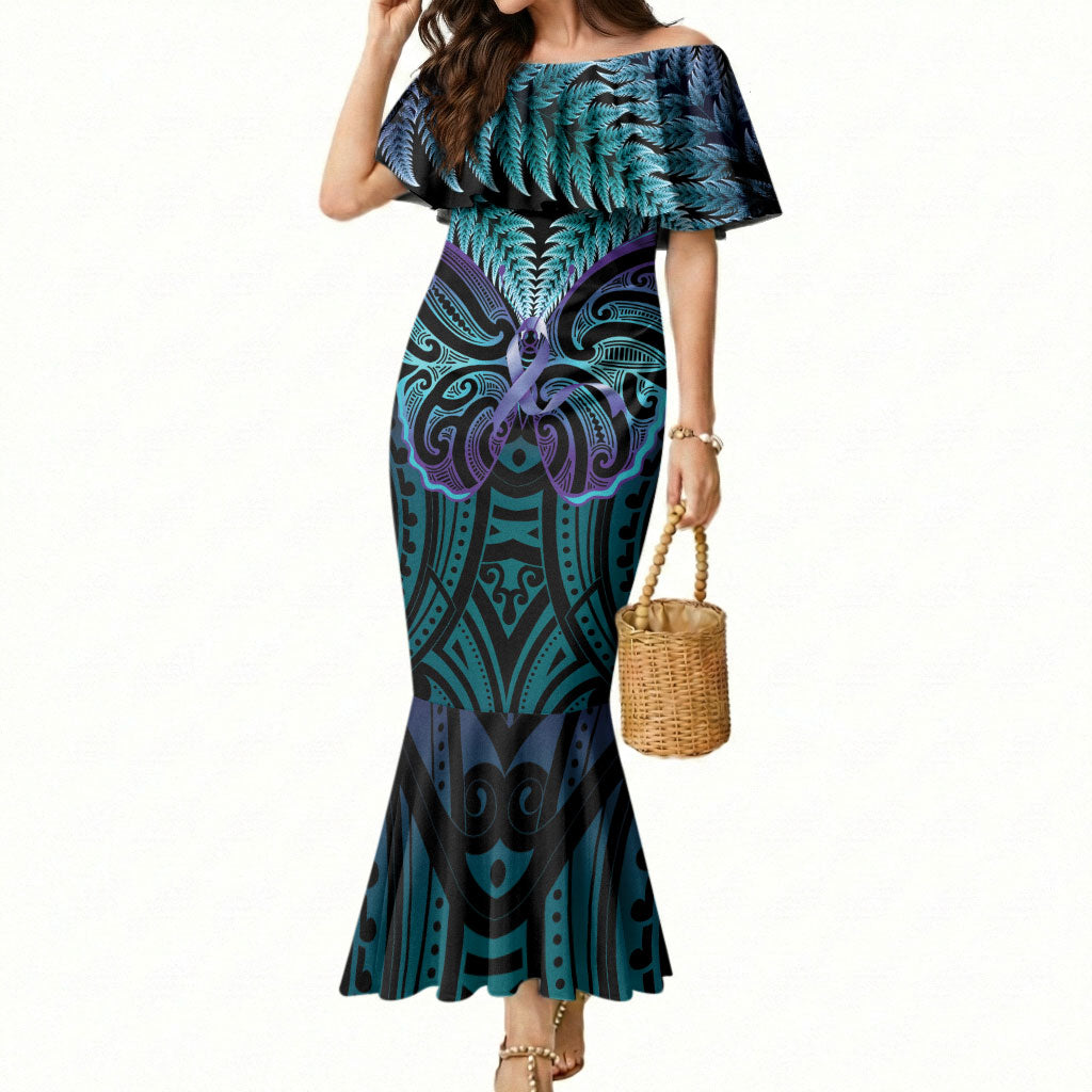 Suicide Prevention New Zealand Mermaid Dress Aotearoa Maori Butterfly Mix Silver Fern