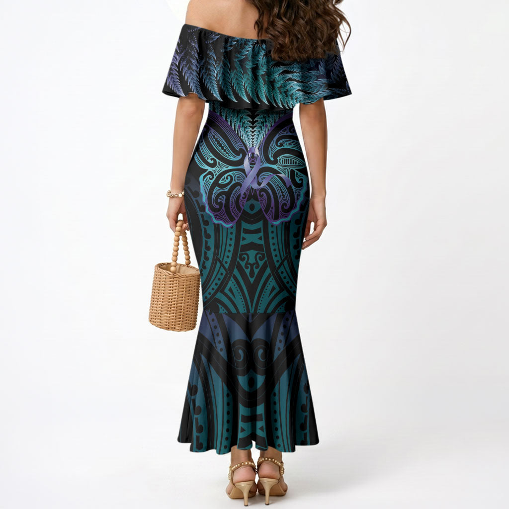 Suicide Prevention New Zealand Mermaid Dress Aotearoa Maori Butterfly Mix Silver Fern