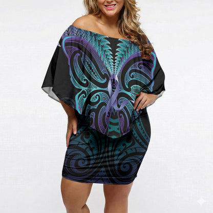 Suicide Prevention New Zealand Off Shoulder Short Dress Aotearoa Maori Butterfly Mix Silver Fern