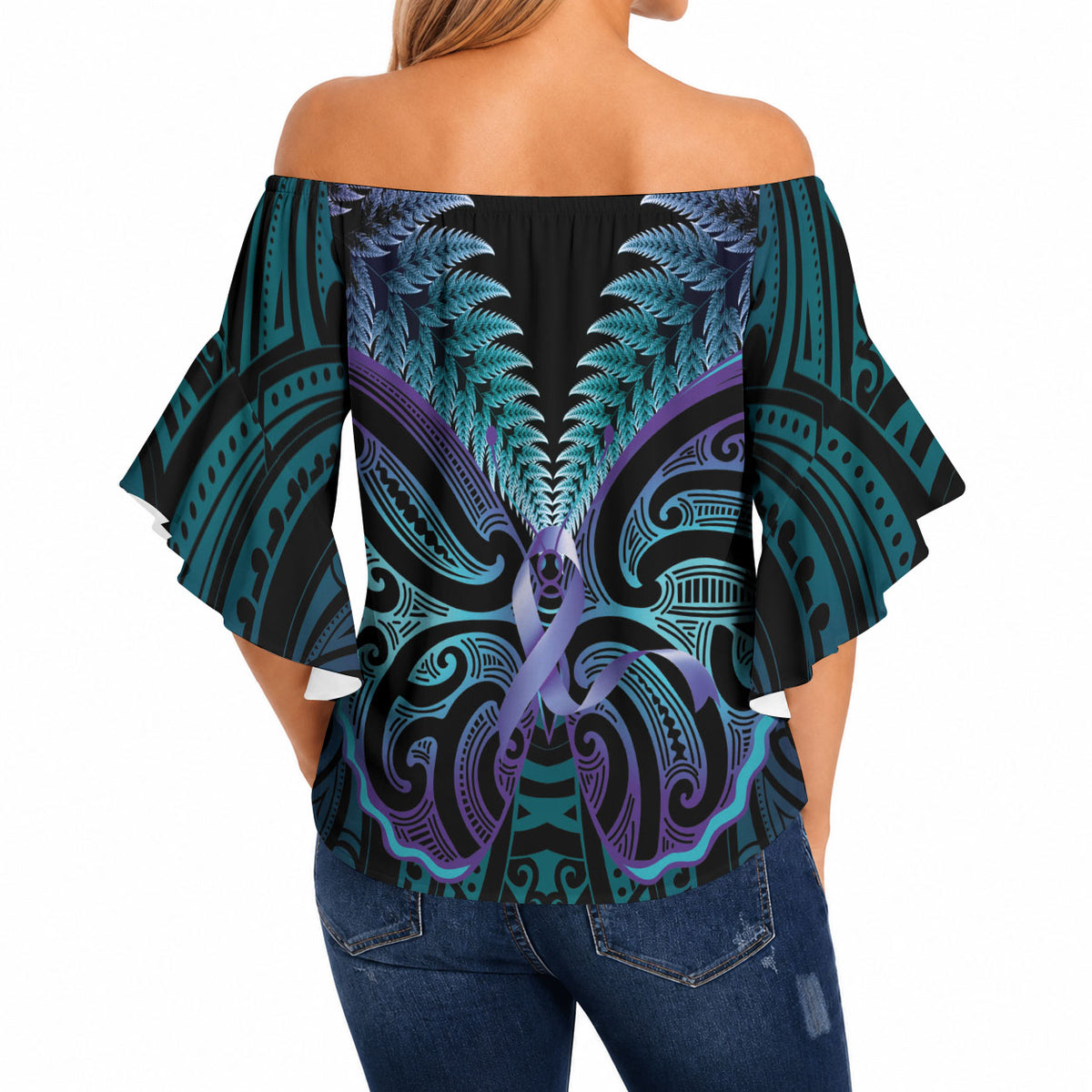 Suicide Prevention New Zealand Off Shoulder Wrap Waist Top Aotearoa Maori Butterfly Mix Silver Fern