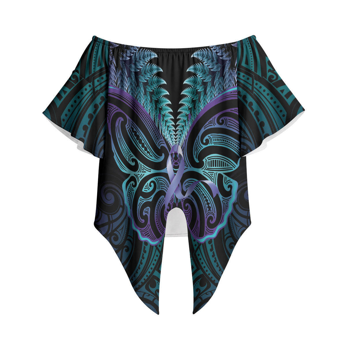 Suicide Prevention New Zealand Off Shoulder Wrap Waist Top Aotearoa Maori Butterfly Mix Silver Fern