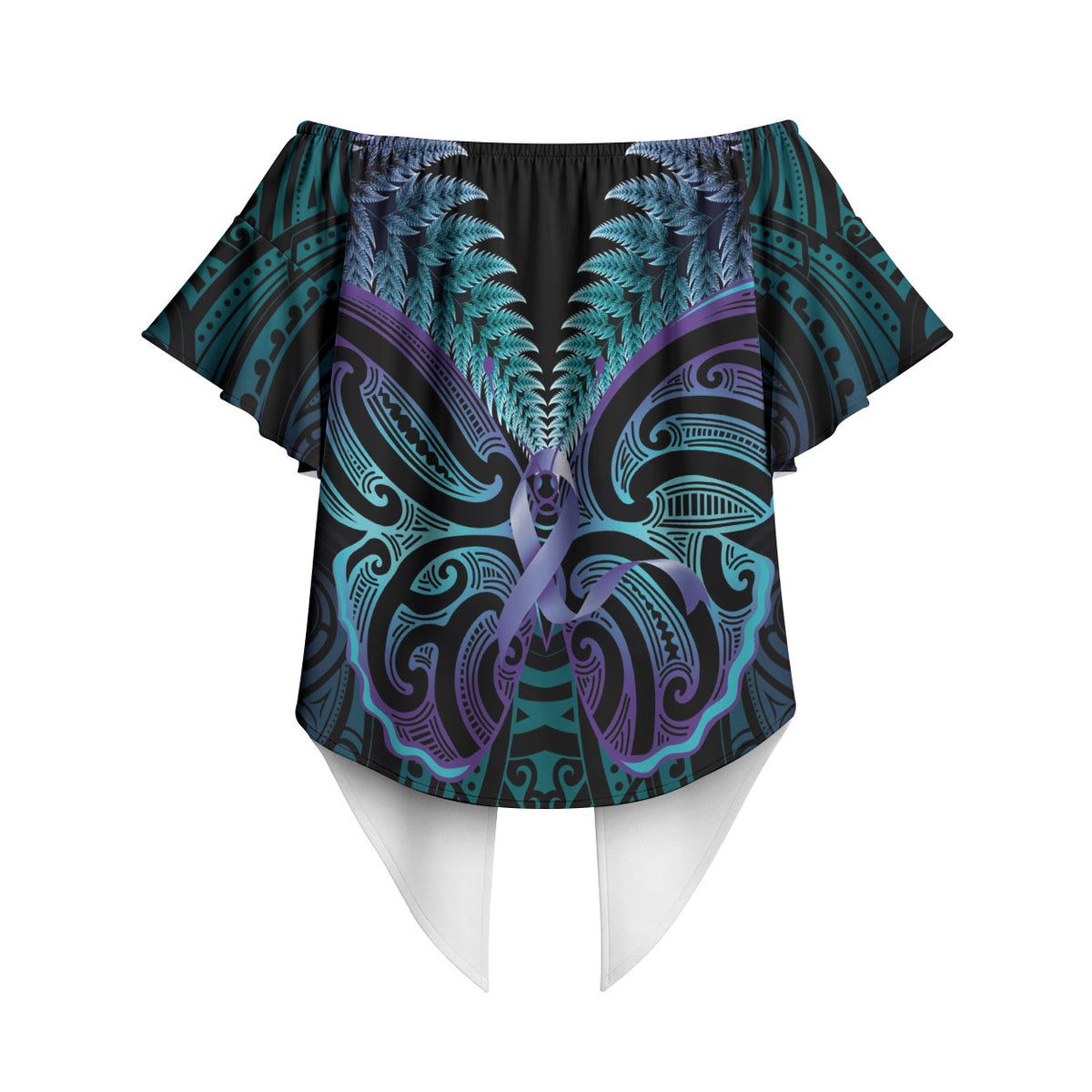 Suicide Prevention New Zealand Off Shoulder Wrap Waist Top Aotearoa Maori Butterfly Mix Silver Fern