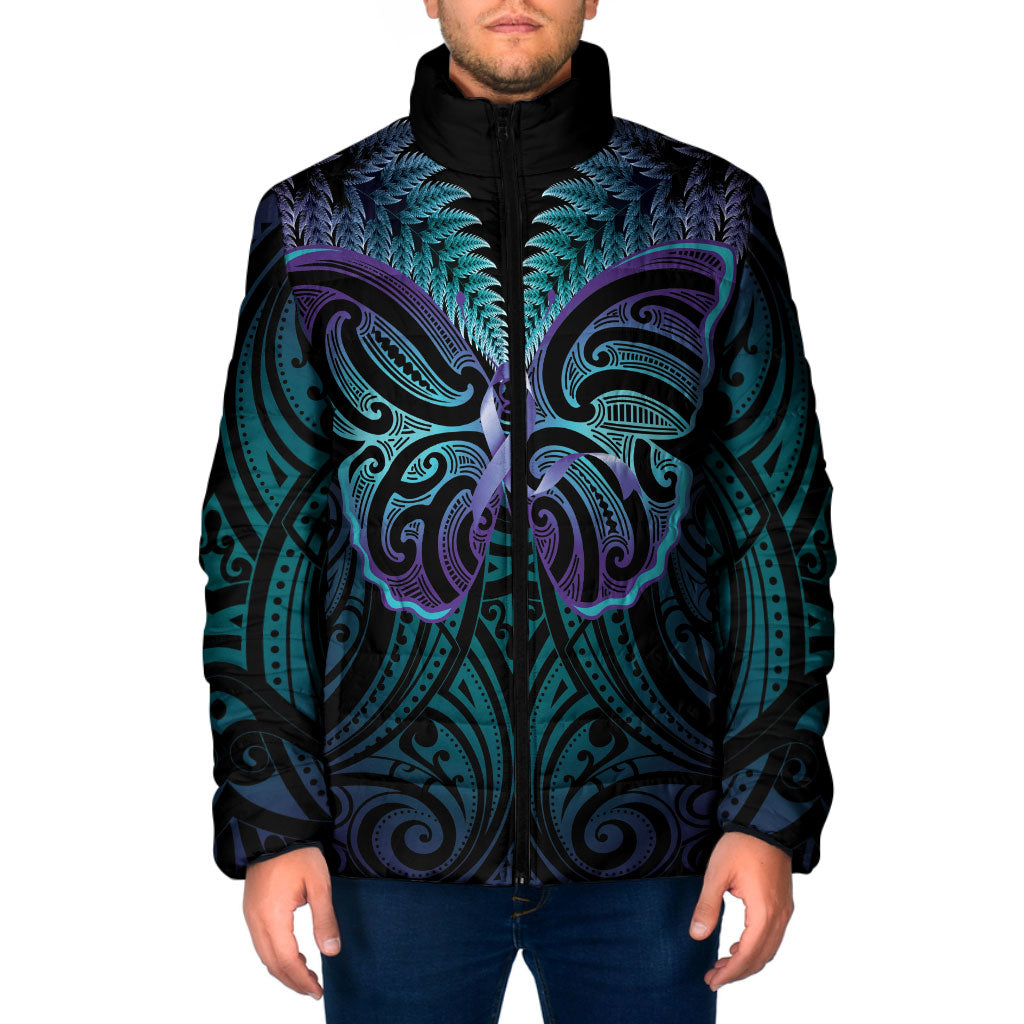 Suicide Prevention New Zealand Padded Jacket Aotearoa Maori Butterfly Mix Silver Fern