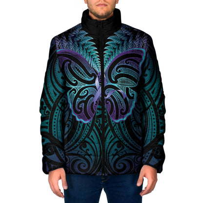 Suicide Prevention New Zealand Padded Jacket Aotearoa Maori Butterfly Mix Silver Fern