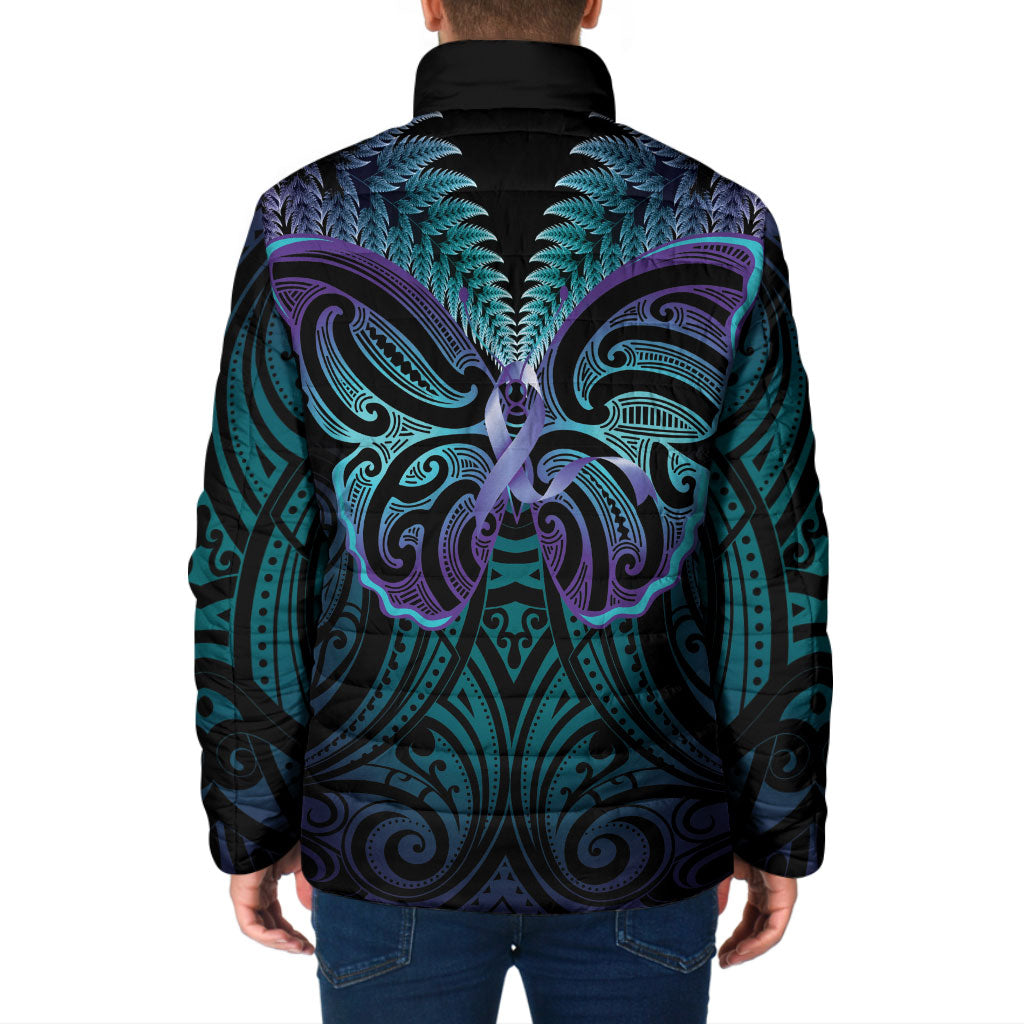 Suicide Prevention New Zealand Padded Jacket Aotearoa Maori Butterfly Mix Silver Fern