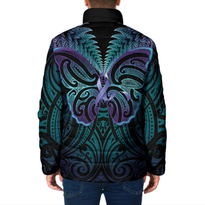 Suicide Prevention New Zealand Padded Jacket Aotearoa Maori Butterfly Mix Silver Fern