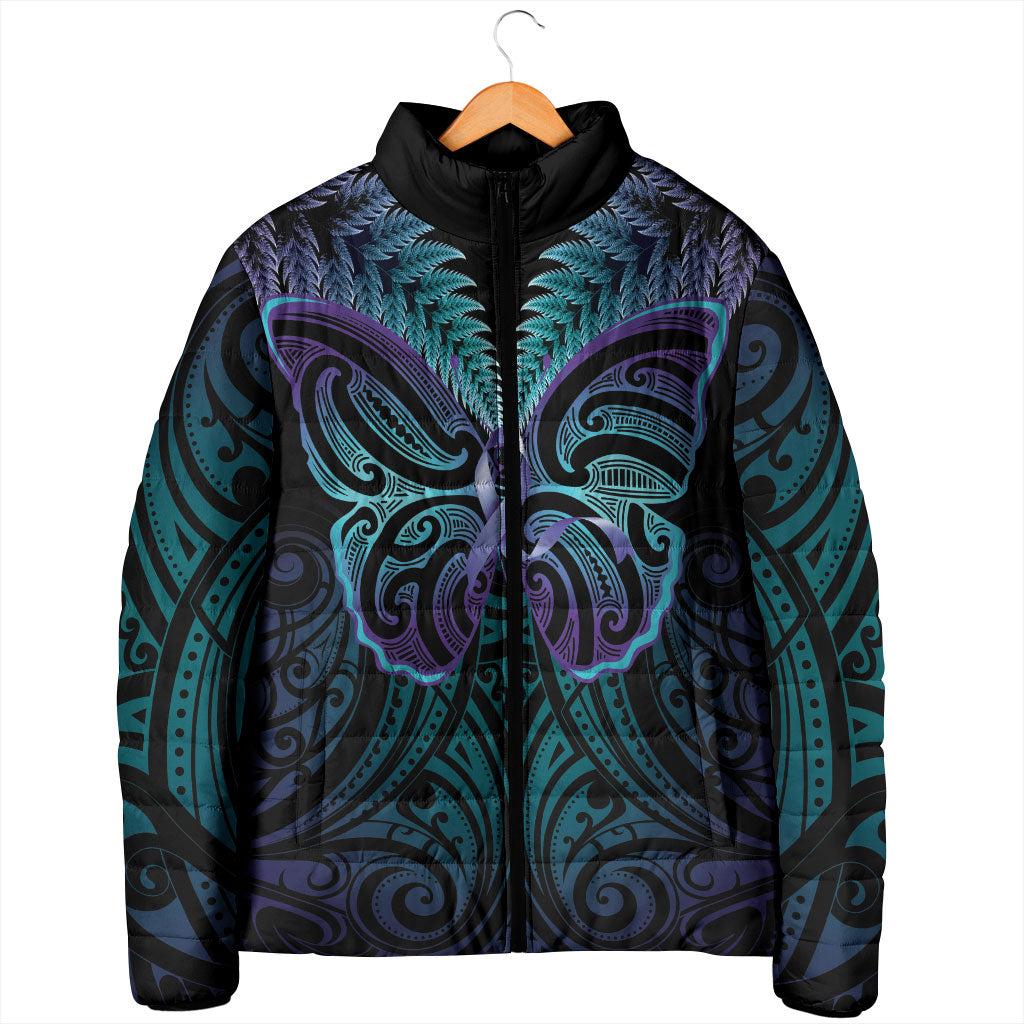 Suicide Prevention New Zealand Padded Jacket Aotearoa Maori Butterfly Mix Silver Fern