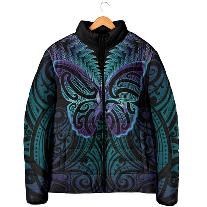Suicide Prevention New Zealand Padded Jacket Aotearoa Maori Butterfly Mix Silver Fern